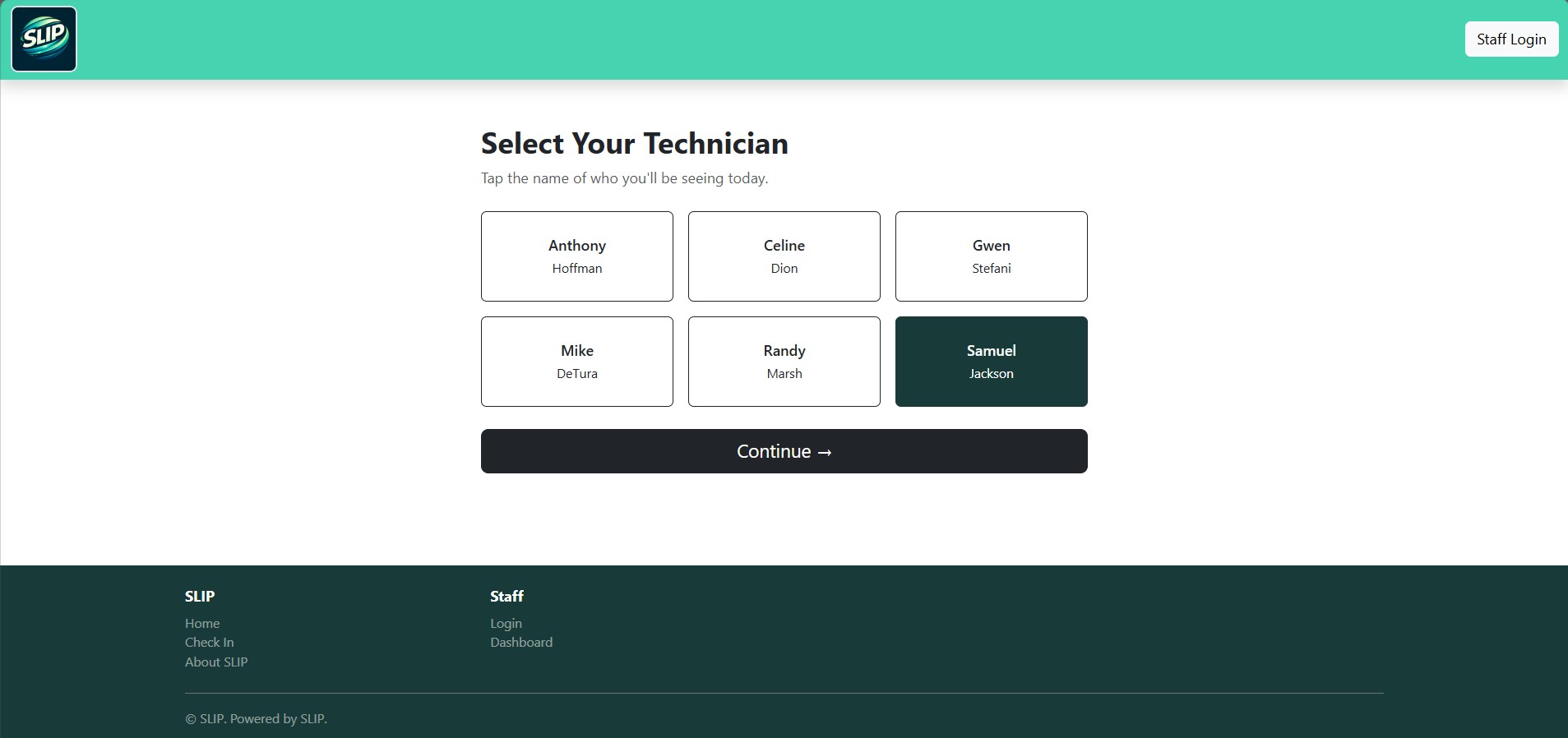 Artist selection screen